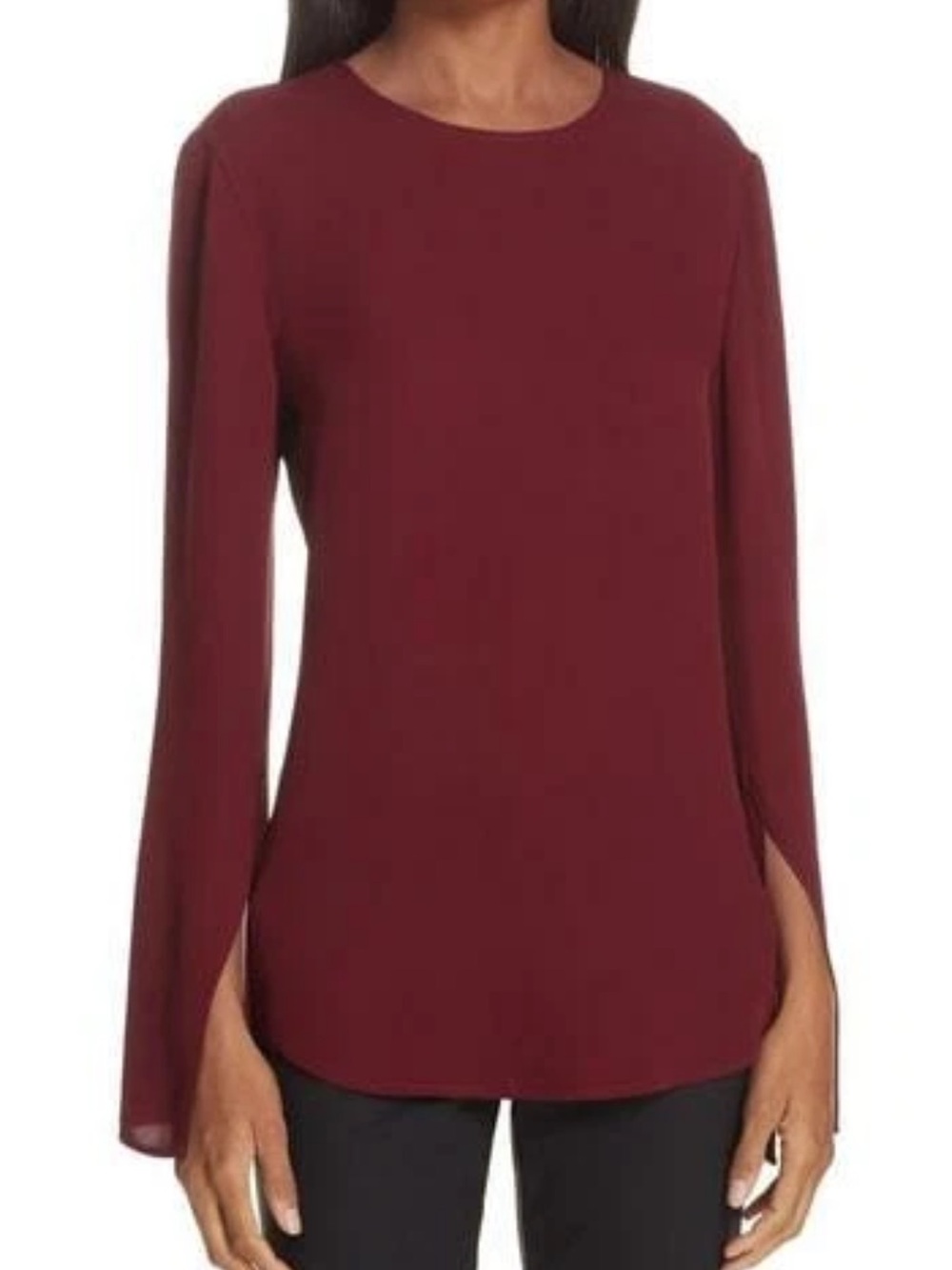 Theory 100% Silk Bringam Slit Sleeve Georgette Long Sleeve Top Burgundy Size XL